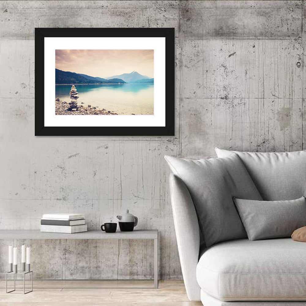 Stone Cairn by a Mountain Lake Wall Art