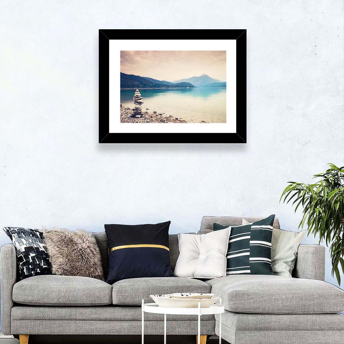 Stone Cairn by a Mountain Lake Wall Art