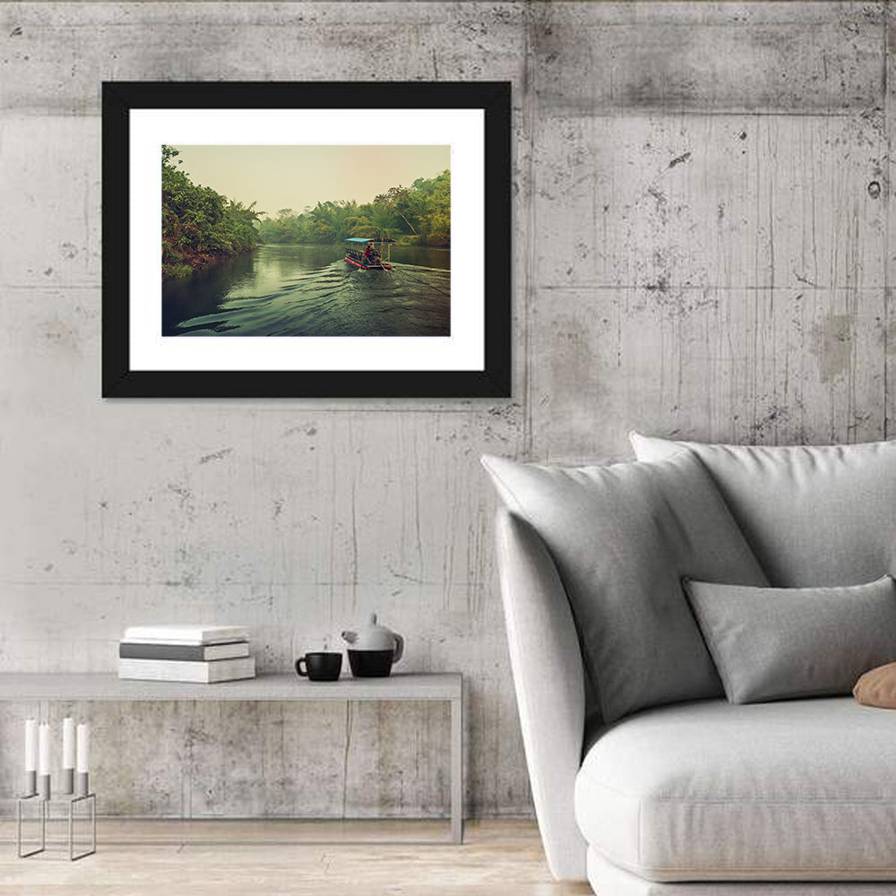 Misty Long-tail Boat on River Kwai Wall Art