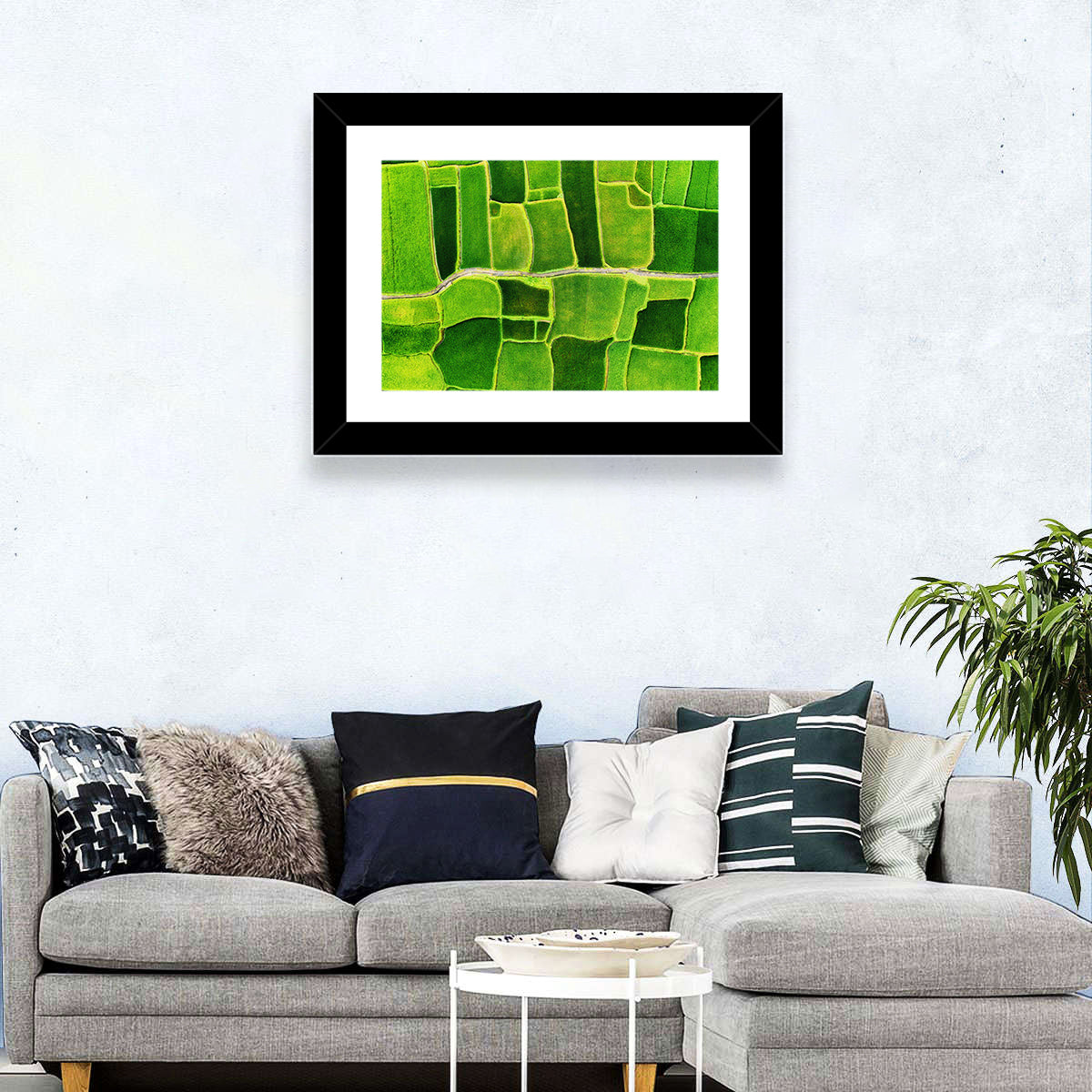Verdant Rice Terrace Grid Wall Art in a room, landscape