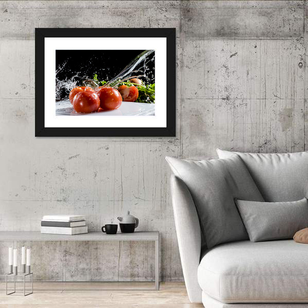 Tomatoes with Water Splash Wall Art