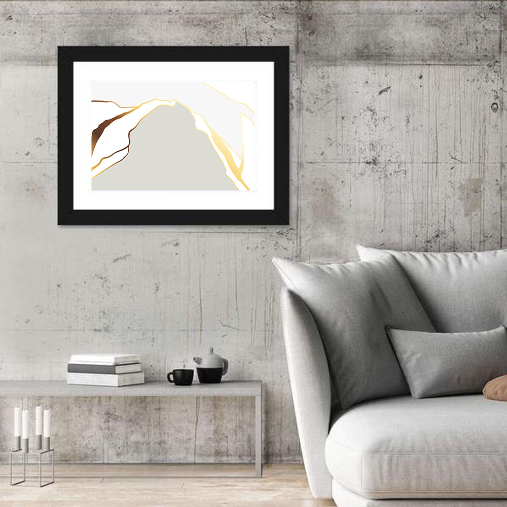 Golden Peak Abstract Wall Art in a room, landscape