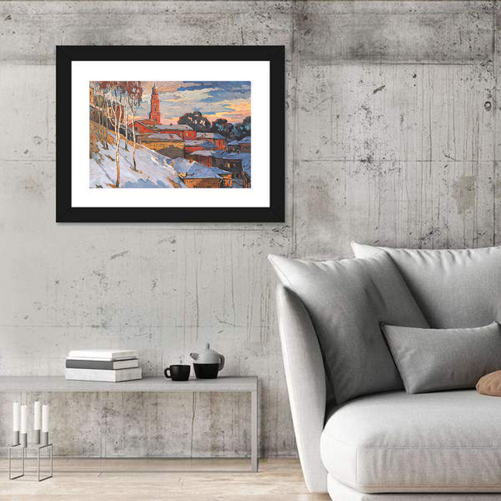 Snowy Village with Church Tower Wall Art