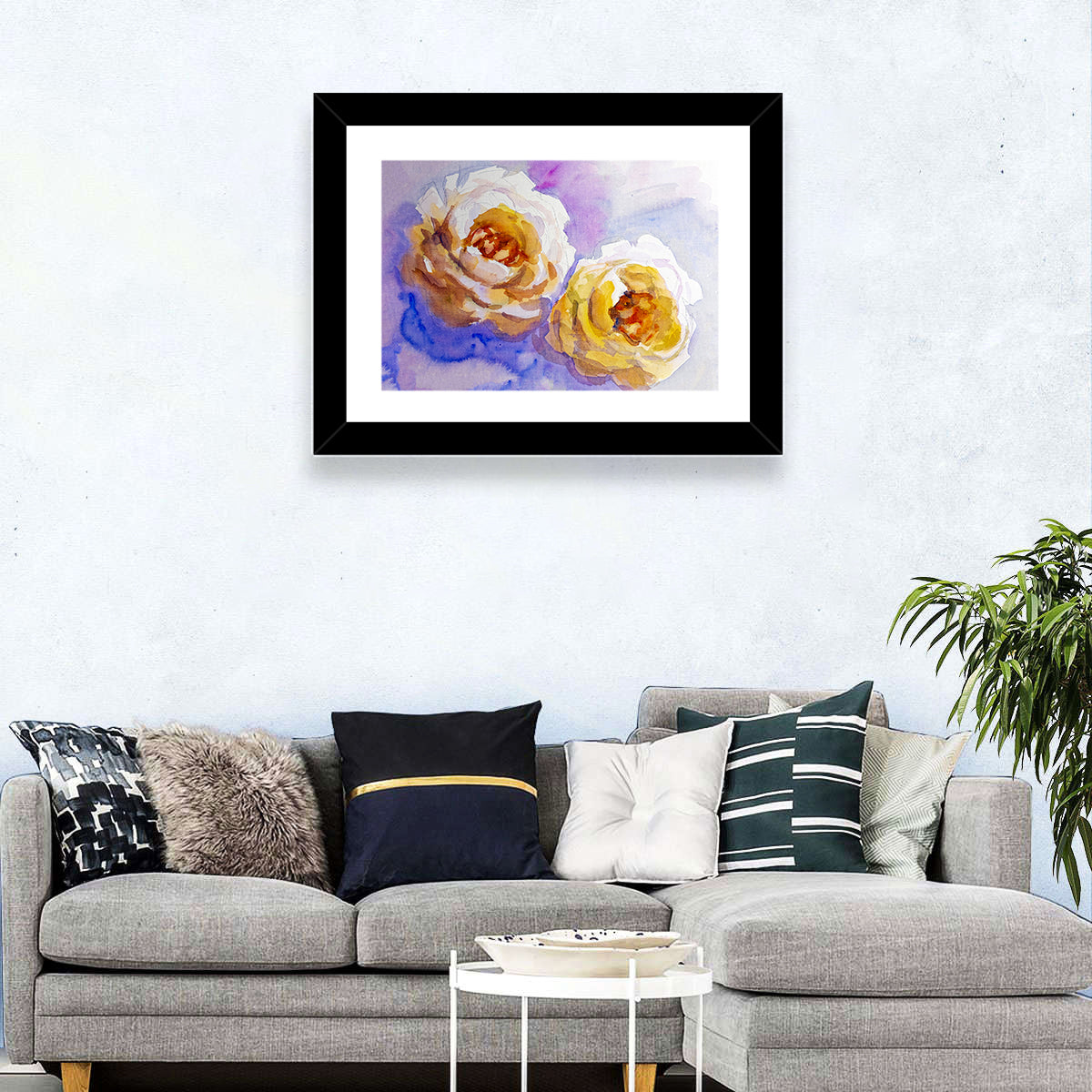 Diagonal Rose Pair Study Wall Art in a room, landscape