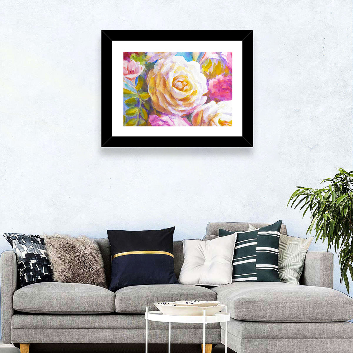 White and Gold Rose Bouquet Wall Art