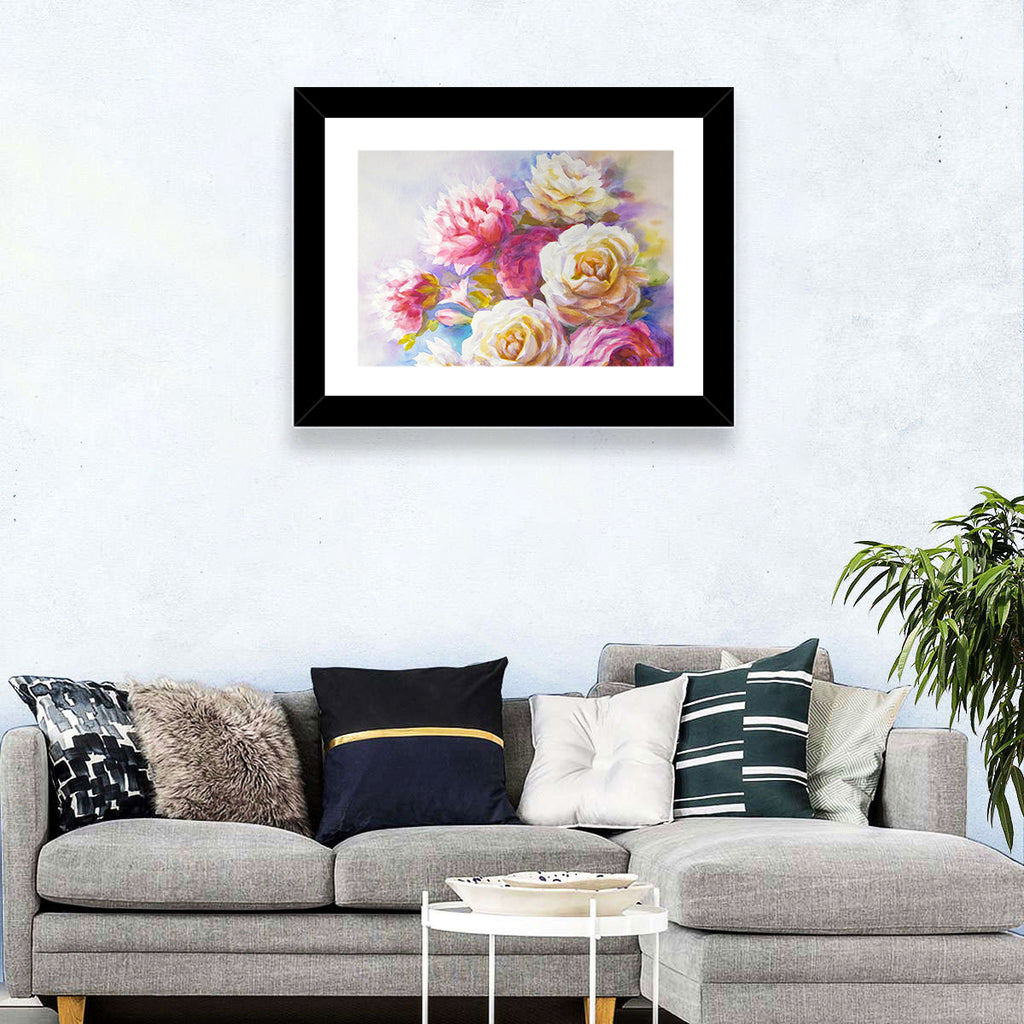 Watercolor Peony Bouquet Wall Art