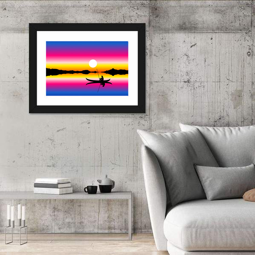 Fisherman Silhouette at Sunset Wall Art