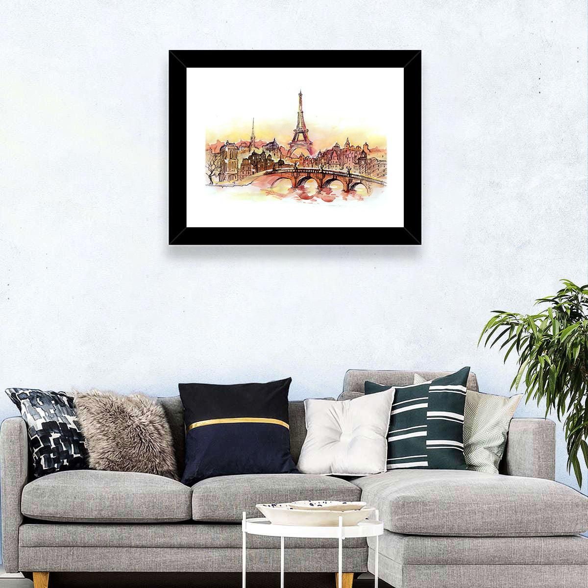 Eiffel Tower Watercolor at Dusk Wall Art