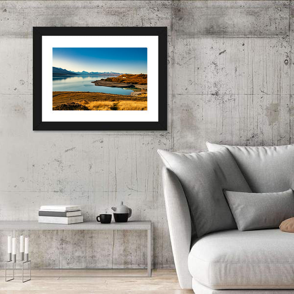 Lake Pukaki Golden Hour with Mount Cook Wall Art in a room, landscape