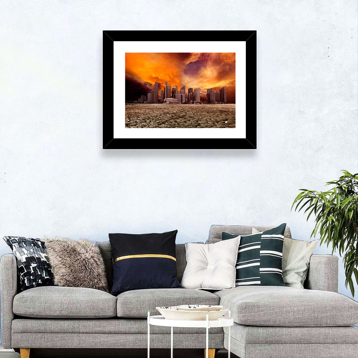 Desolate Singapore Skyline Wall Art in a room, landscape