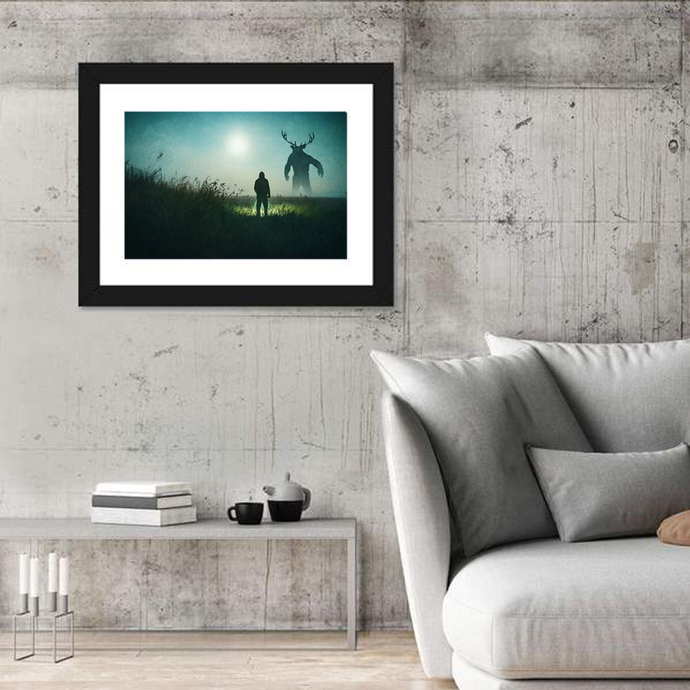 Antlered Shadow in Mist Wall Art