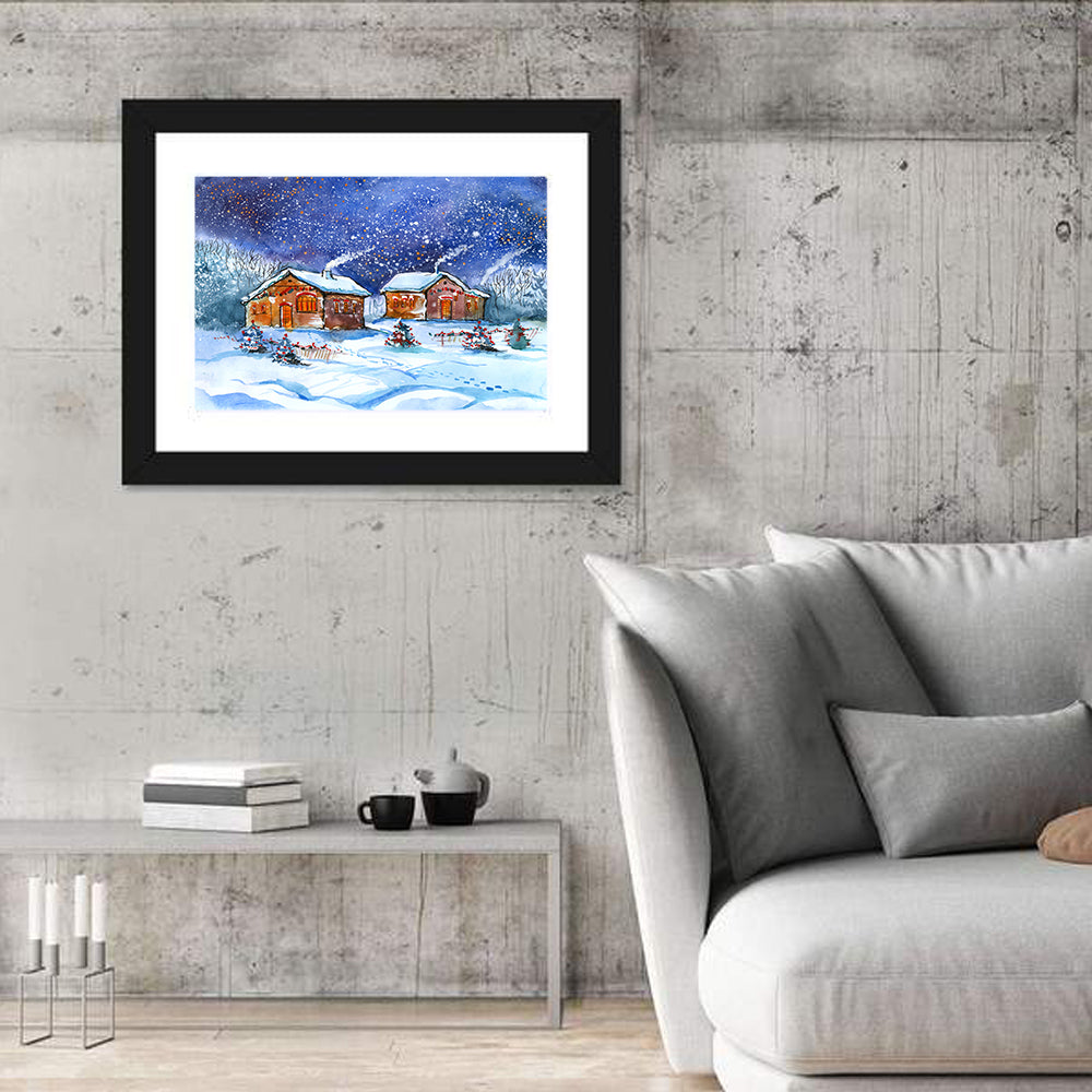 Starry Winter Village Wall Art