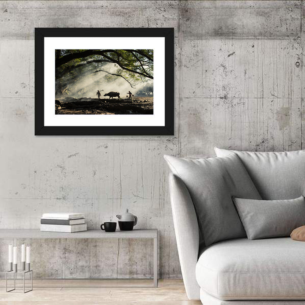 Village Morning with Buffalo Wall Art in a room, landscape