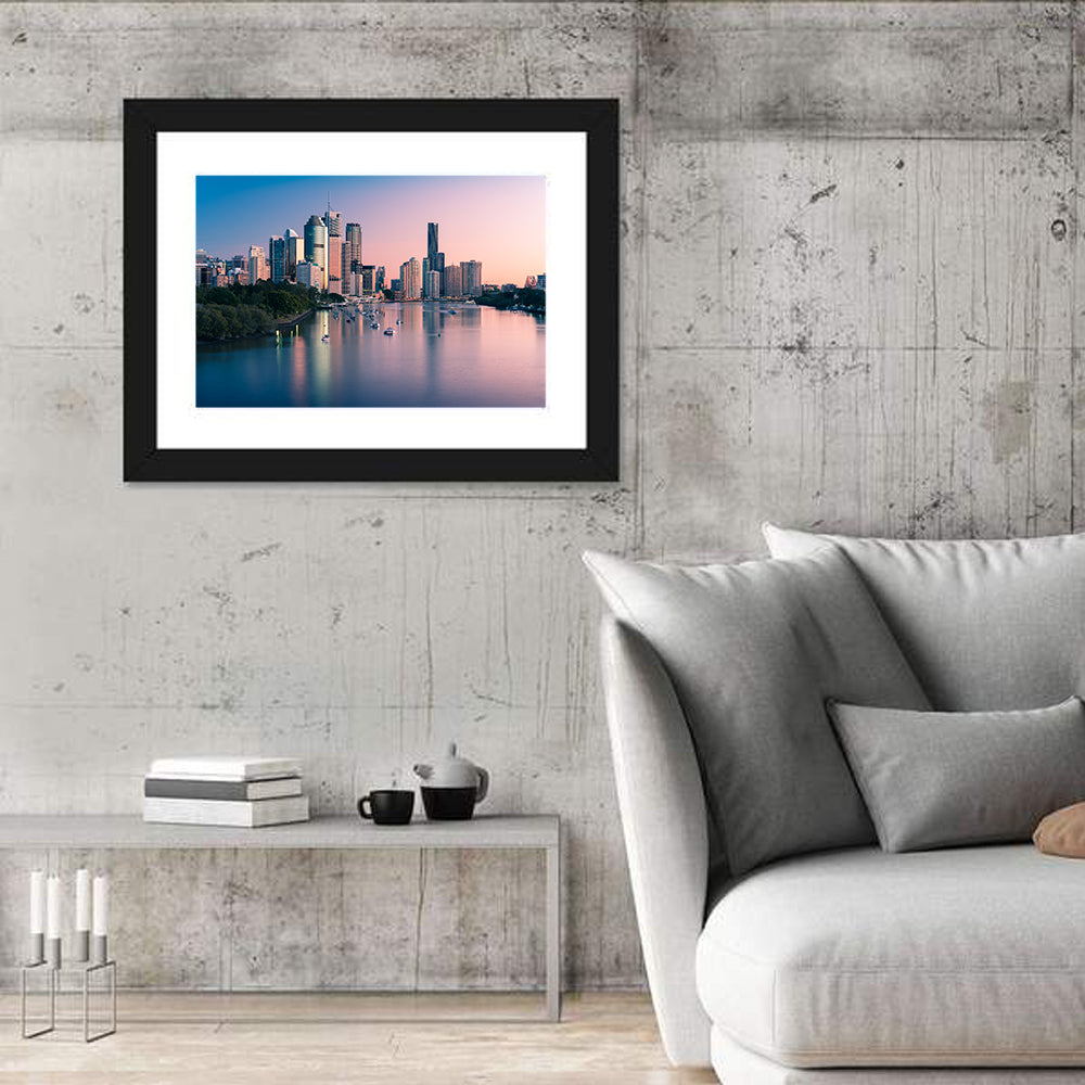 Brisbane River Skyline at Dusk Wall Art in a room, landscape