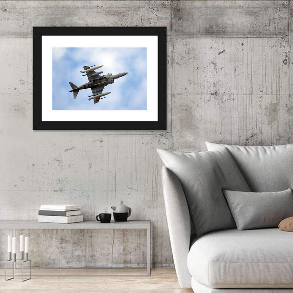 Low Angle Fighter Jet Overhead Wall Art in a room, landscape