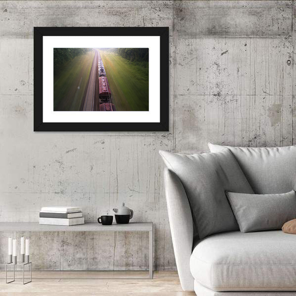 Freight Train Through Forest Wall Art