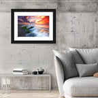 Ocean Waves Under Burning Sky Wall Art