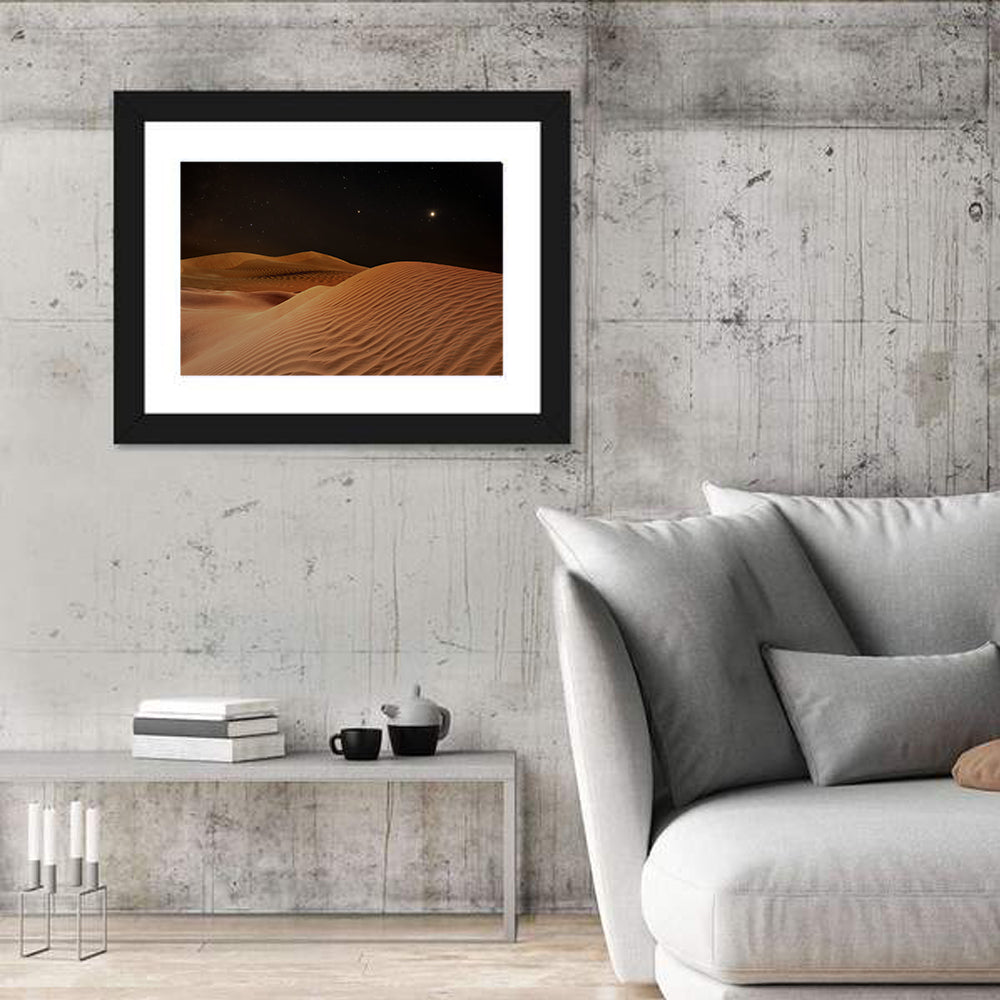 Starry Desert Night Wall Art in a room, landscape