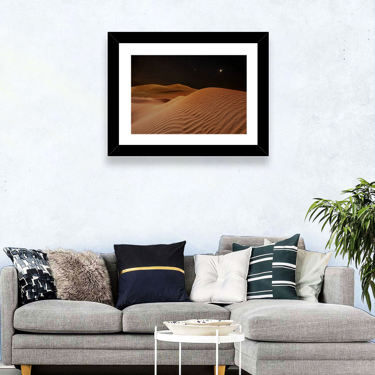 Starry Desert Night Wall Art in a room, landscape