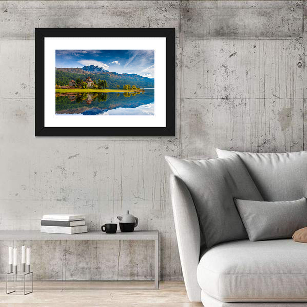 Lake Silvaplana with Crap Da Sass Wall Art in a room, landscape