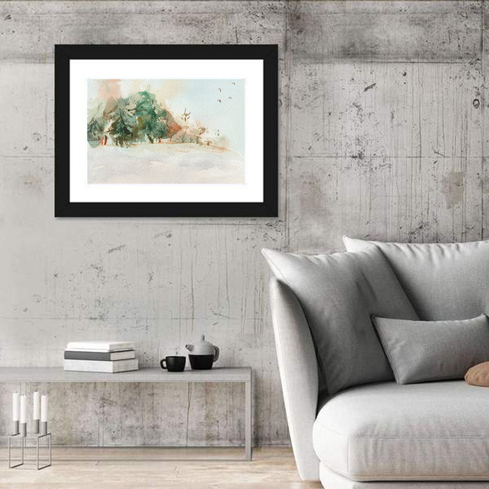 Winter Forest Watercolor Landscape Wall Art