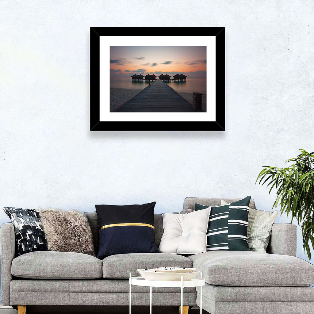 Overwater Bungalows at Sunset Wall Art