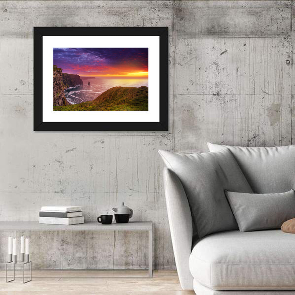 Cliffs of Moher Sea Stack at Sunset Wall Art in a room, landscape