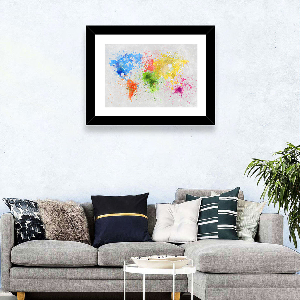 Vibrant Watercolor World Map Wall Art