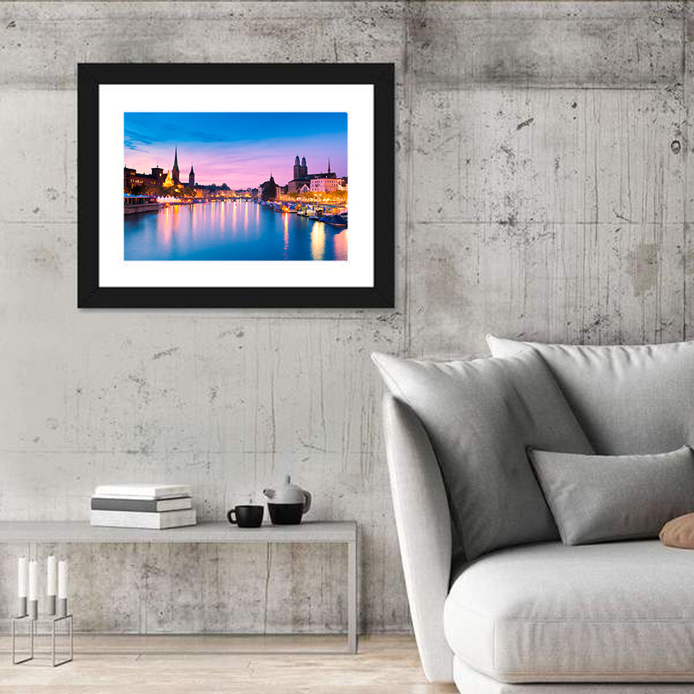 Zurich Blue Hour Over the Limmat Wall Art in a room, landscape