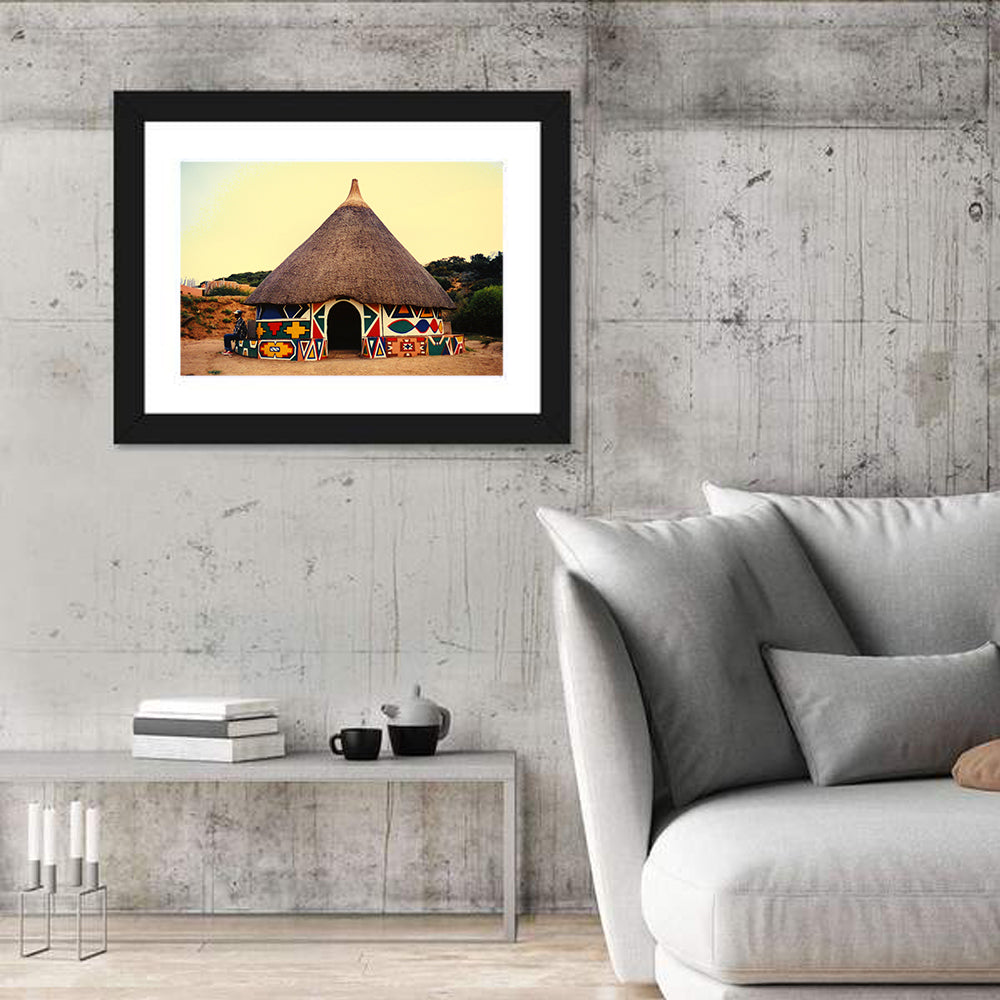Ndbele Tribe Hut Wall Art in a room, landscape