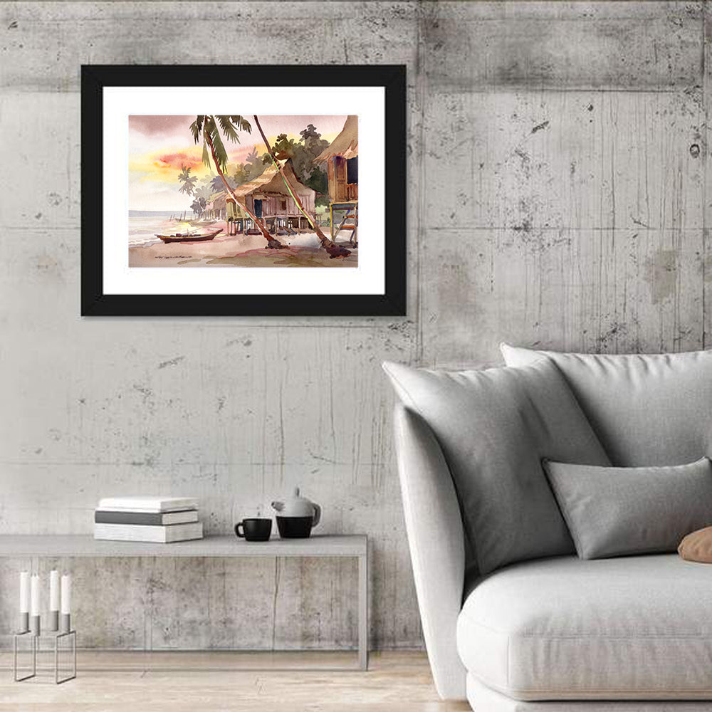 Malaysian Coastal Village at Sunset Wall Art