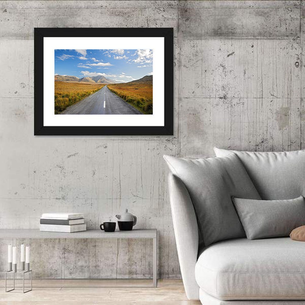 Autumn Mountain Road Wall Art in a room, landscape