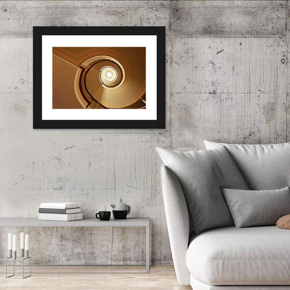Worms-eye Spiral Staircase Wall Art in a room, landscape