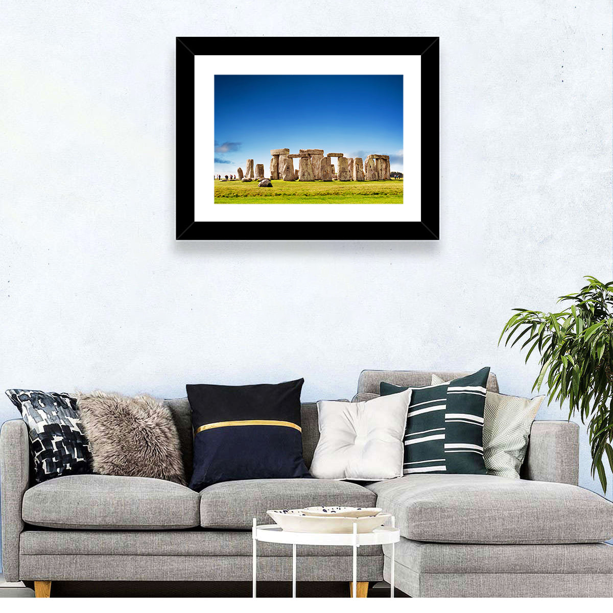 Stonehenge Under Blue Sky Wall Art in a room, landscape