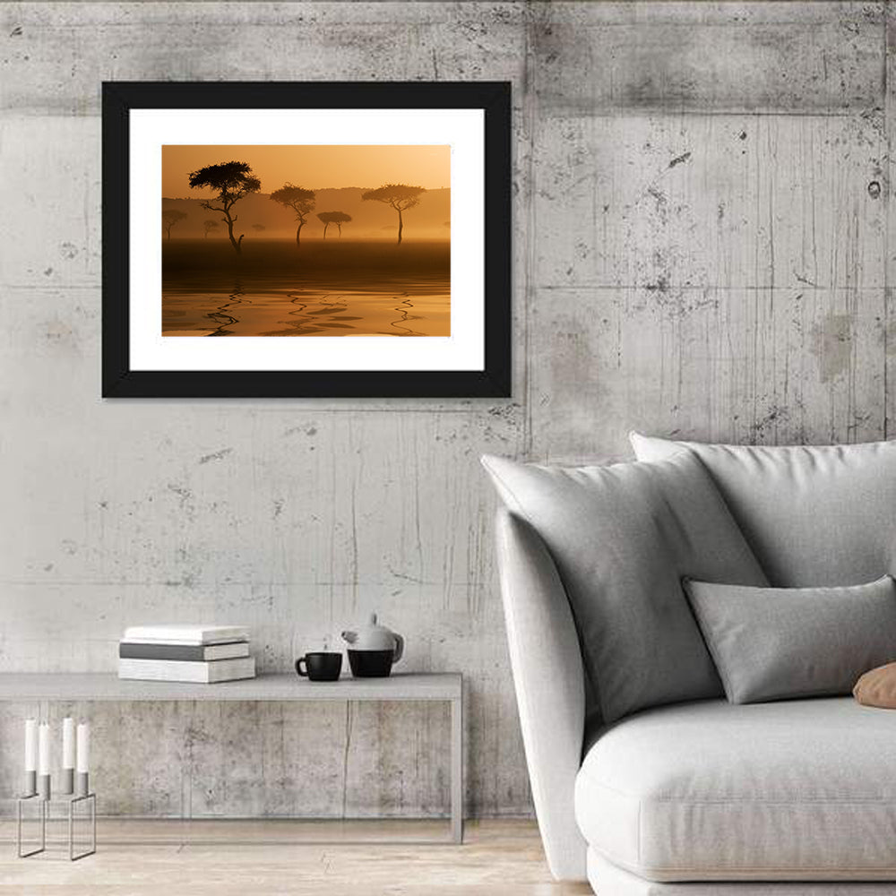 Savanna Sunset Acacia Silhouettes Wall Art