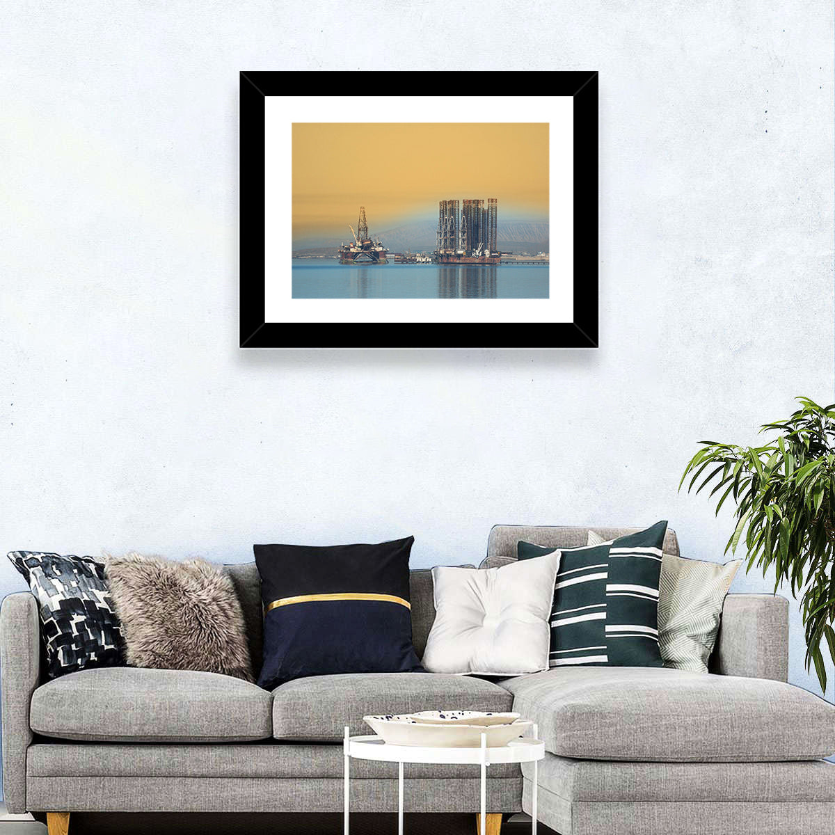 Baku Oil Rigs at Dusk Wall Art in a room, landscape