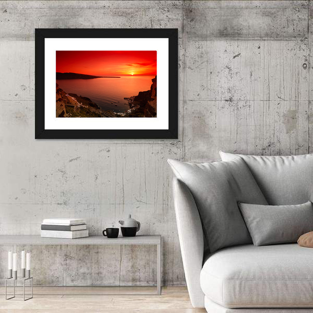 Ammoudi Bay Sunset, Oia Wall Art in a room, landscape