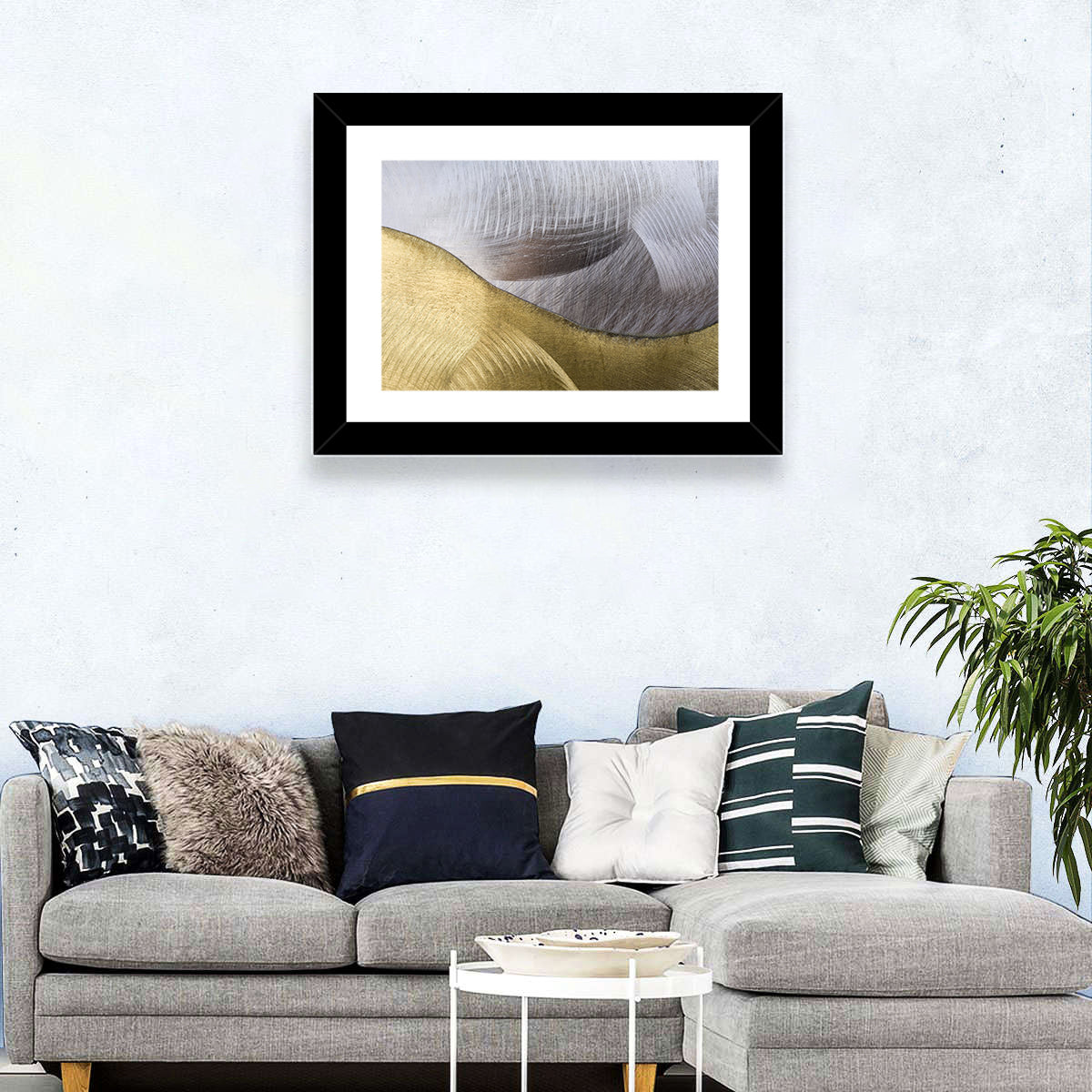 Thin Line Metallic Abstract Wall Art in a room, landscape