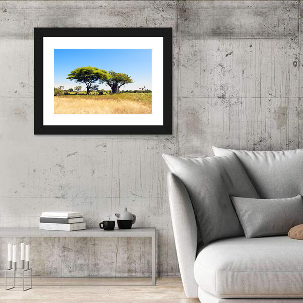Acacia and Baobab Trees Wall Art in a room, landscape