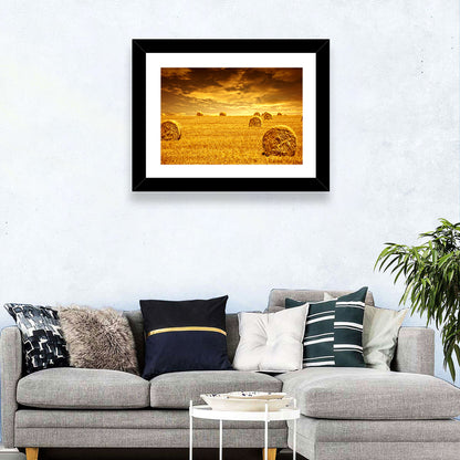 Wheat Haystacks Field Wall Art