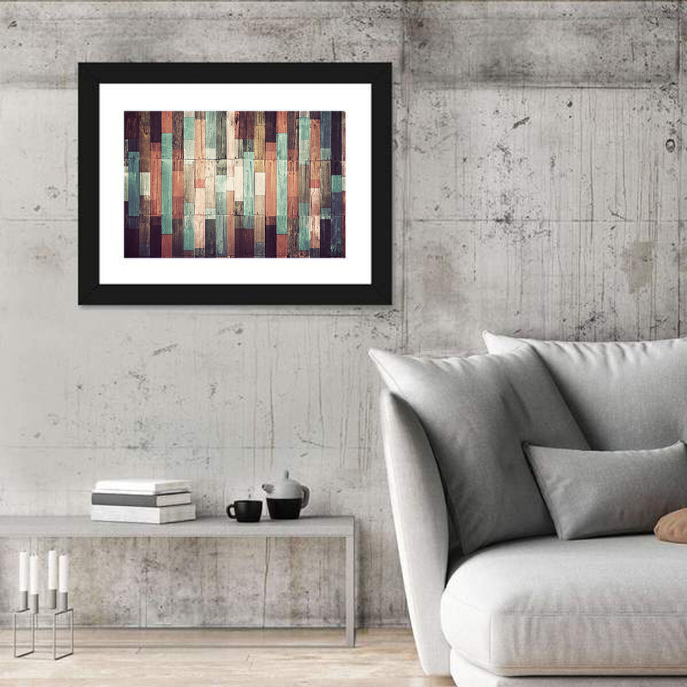 Sound Waves Wood Planks Wall Art in a room, landscape