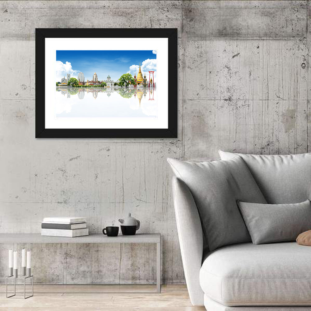 Bangkok Landmarks Reflection Scene Wall Art in a room, landscape