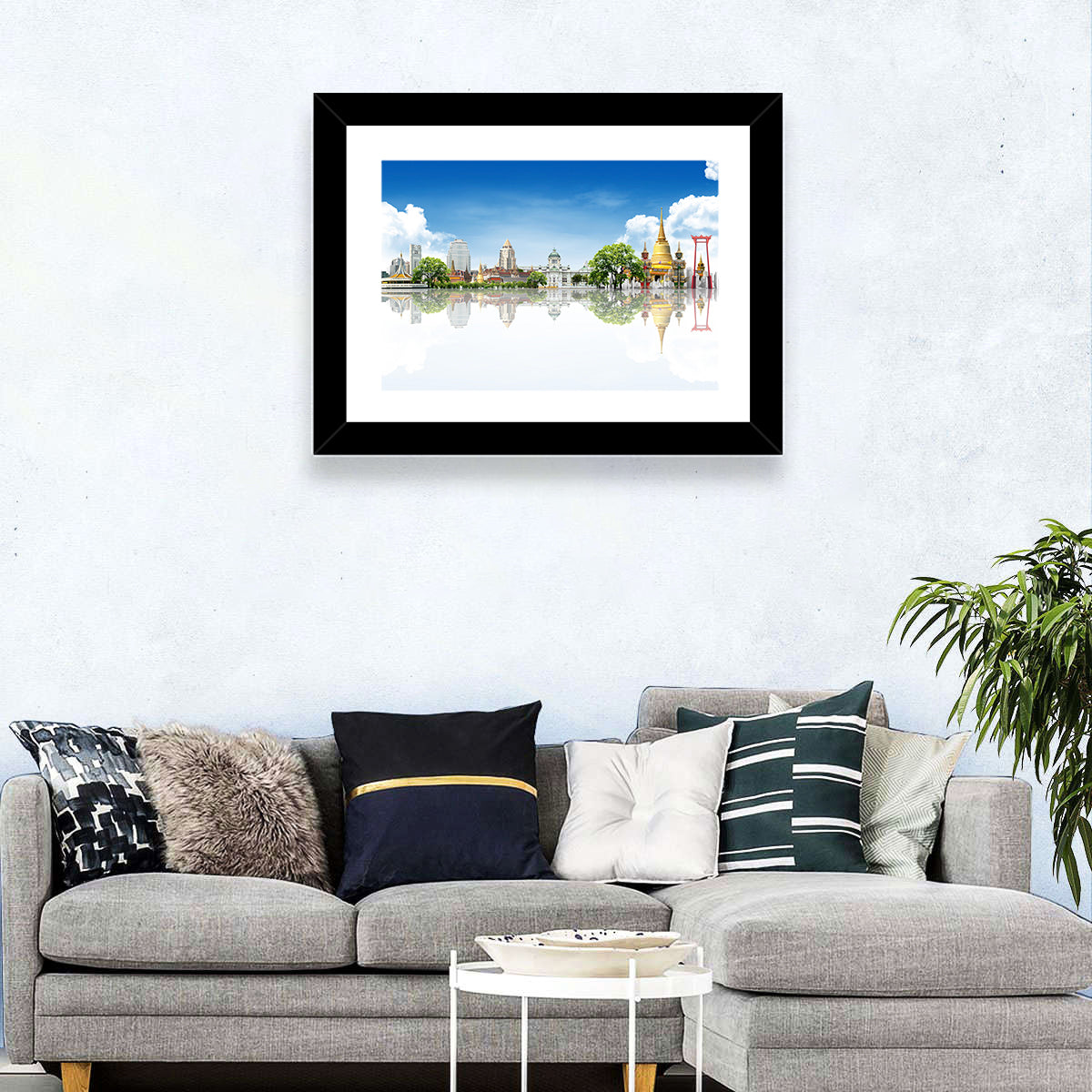 Bangkok Landmarks Reflection Scene Wall Art in a room, landscape