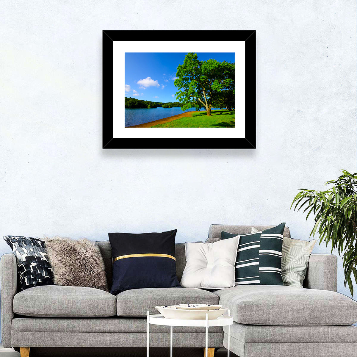 Lake Ippeki Solitary Tree Wall Art in a room, landscape