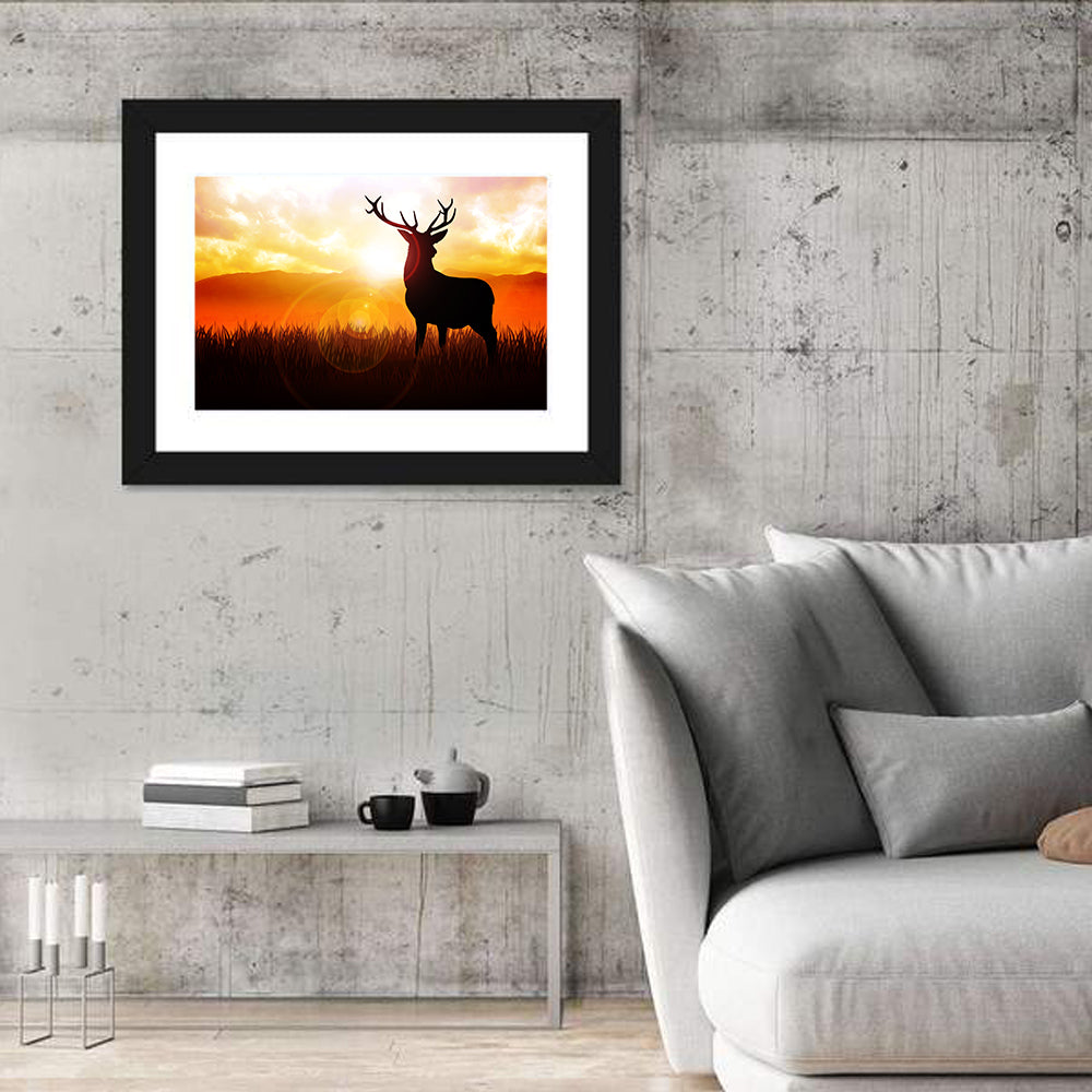 Golden Hour Deer Silhouette Wall Art