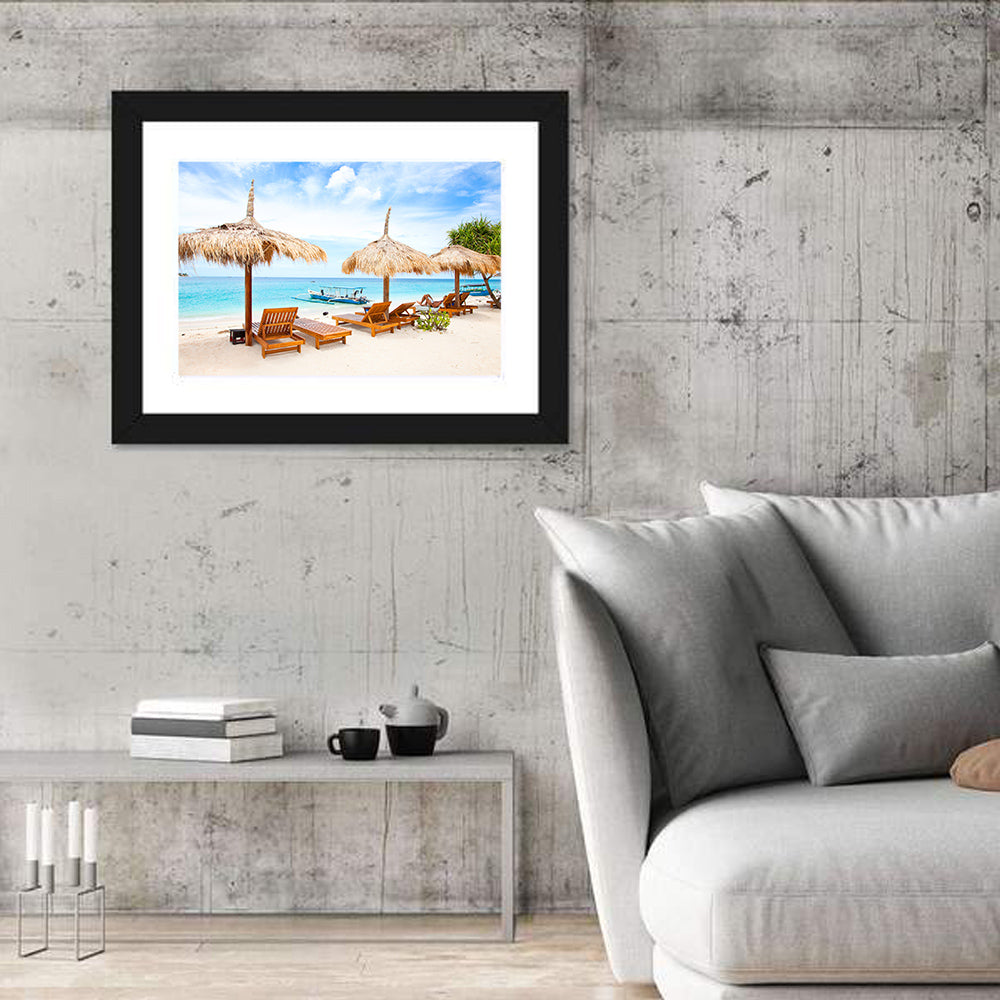 Gili Meno Beach with Thatched Umbrellas Wall Art