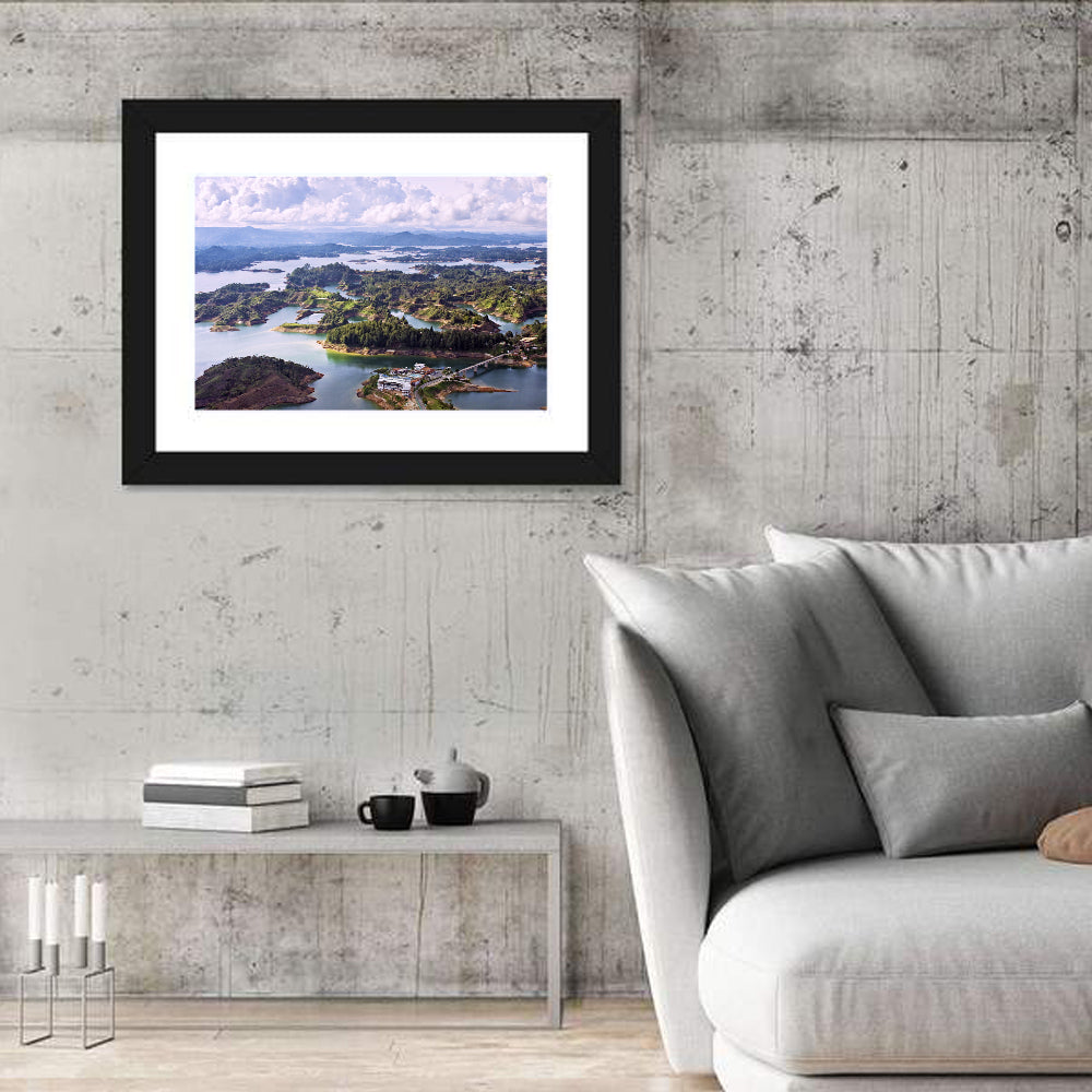 Guatapé Reservoir Aerial View Wall Art in a room, landscape