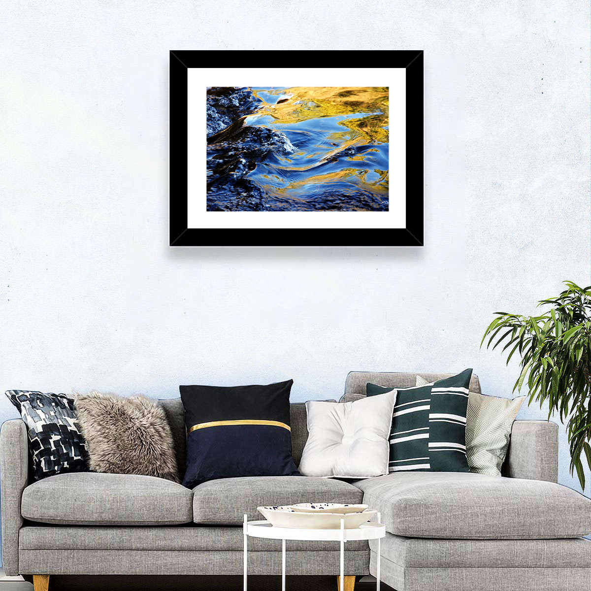 Flowing Stream with Golden Reflections Wall Art