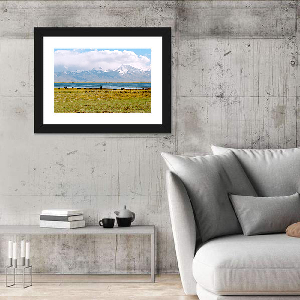 Mount Kailash from Lake Manasarovar Wall Art in a room, landscape