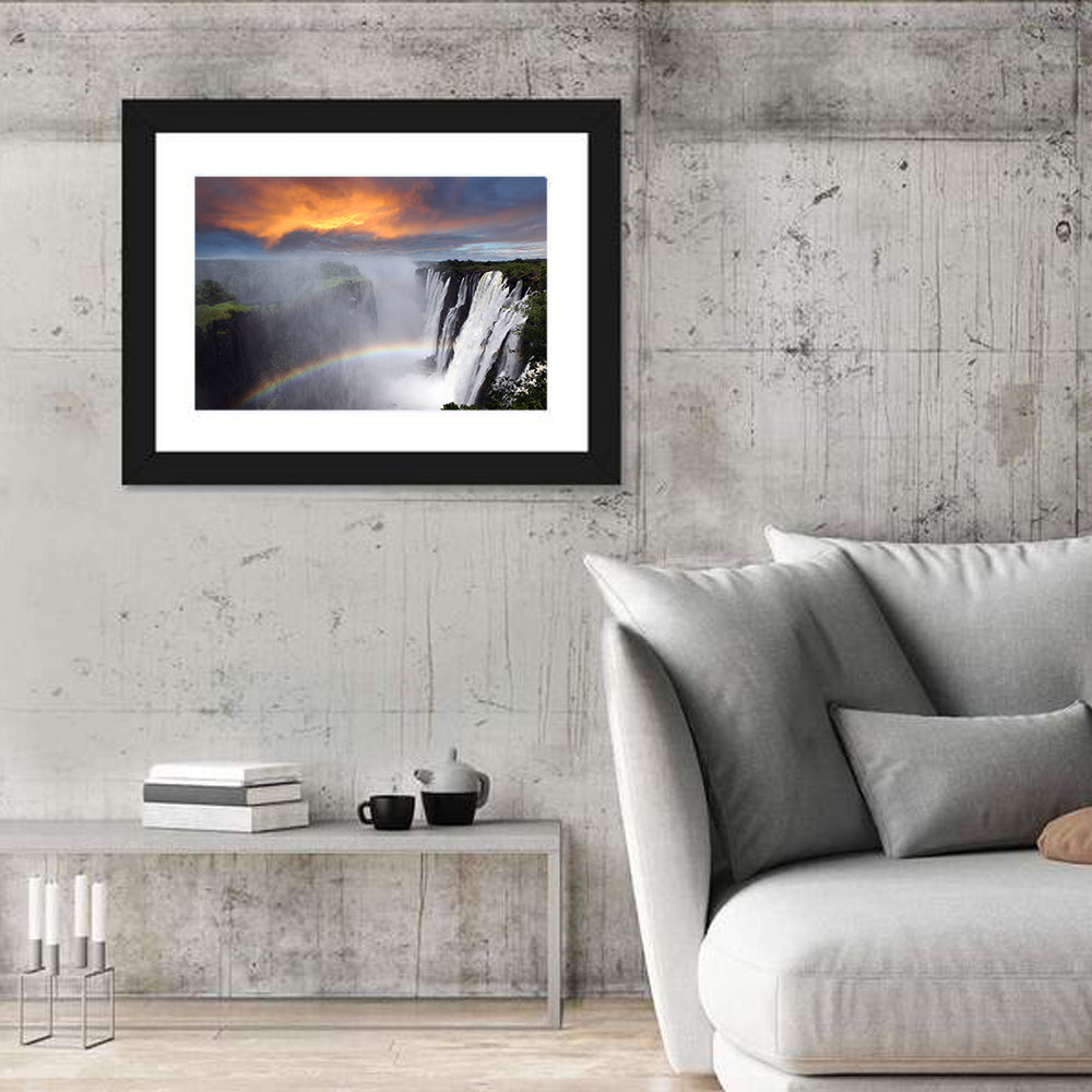 Victoria Falls Rainbow at Dusk Wall Art in a room, landscape